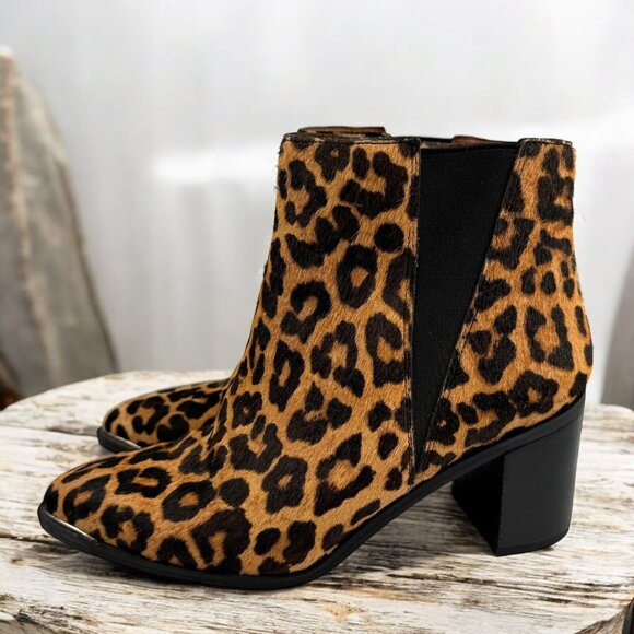 Franco Sarto Shoes - Franco Sarto Womens Bette Ankle Boots 8M Leopard Cheetah Leather Calf Hair Fur